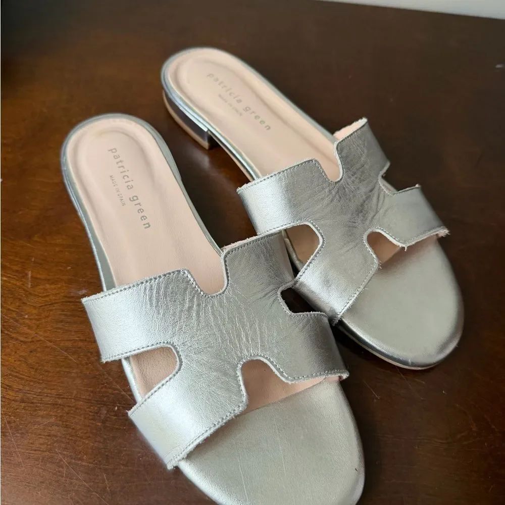 Patricia Green Metallic Silver Cutout Slide Mules sandals